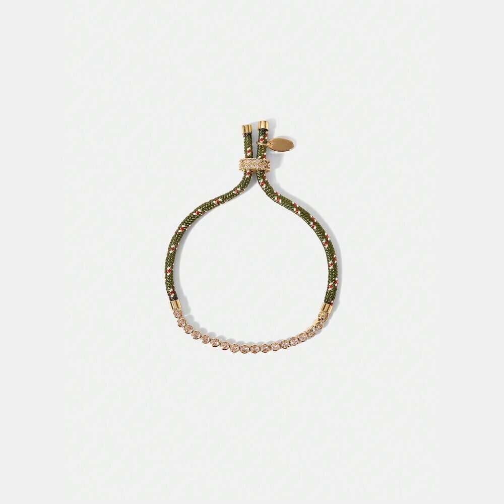 Olive Green Braided Cord Sparkle Bar Adjustable Bracelet